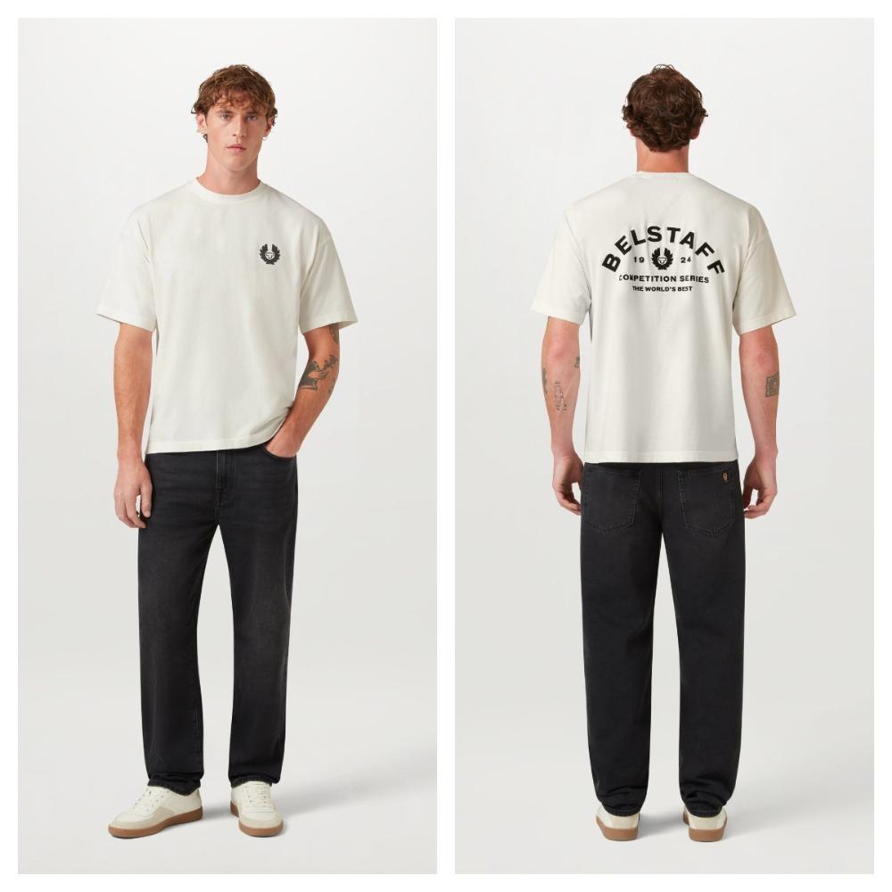 Belstaff Klasické logo Tričko, Britské motocyklové dědictví Unisex Černé Ležérní tričko, Minimalistický Streetwear, Každodenní nošení