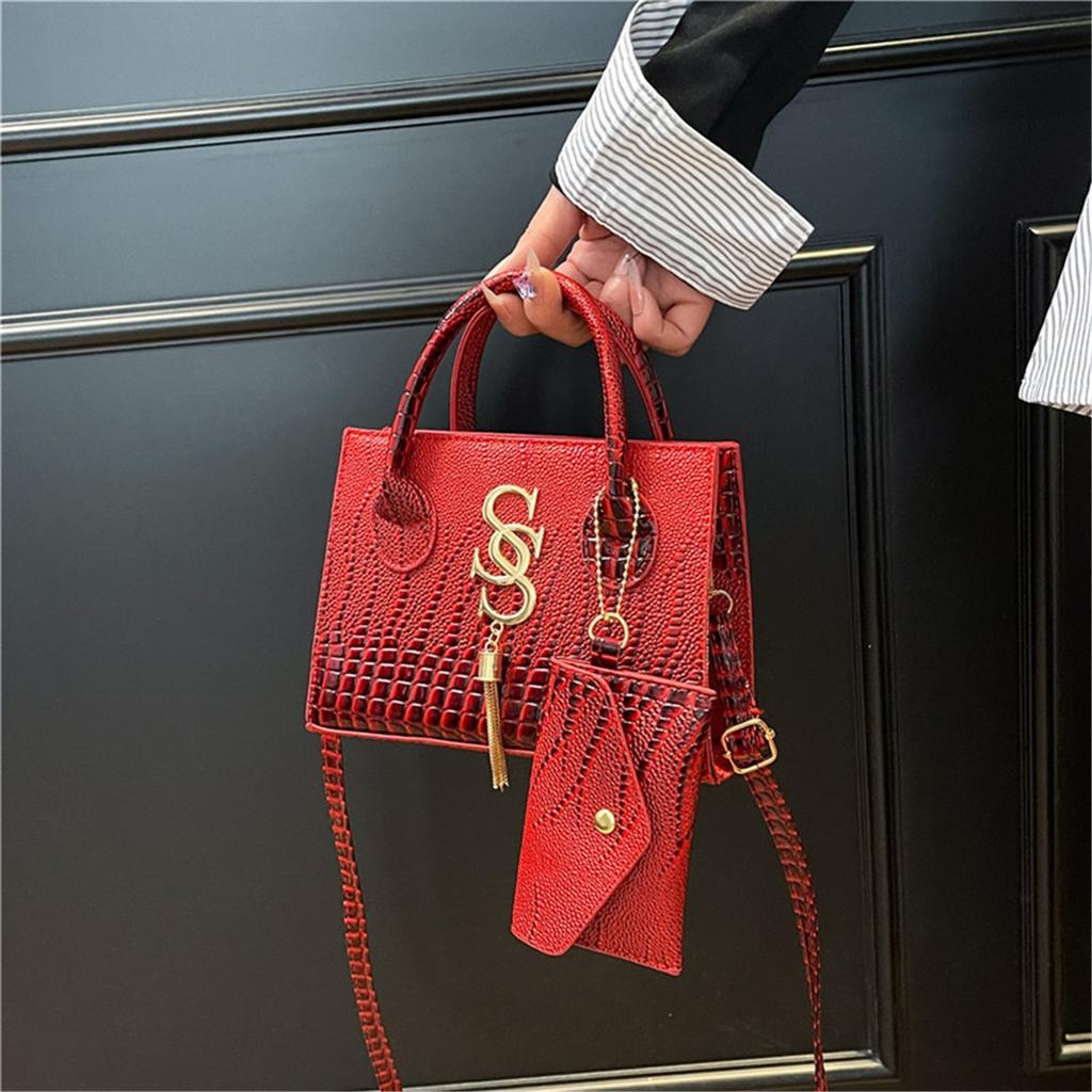 Fashion Solid Color Simple Crocodile Letters Tassel Casual Atmosphere Shoulder Handbag Bag For Women