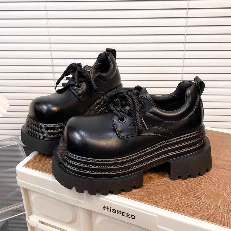 

Soft leather platform big head JK small leather shoes women s small lace-up loafers Derby shoes British style versatile single shoes tide 35