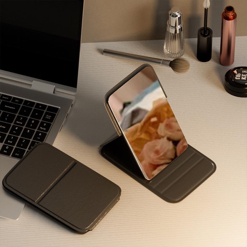 High-Definition Portable Rectangular Makeup Mirror with Folding Round Corners