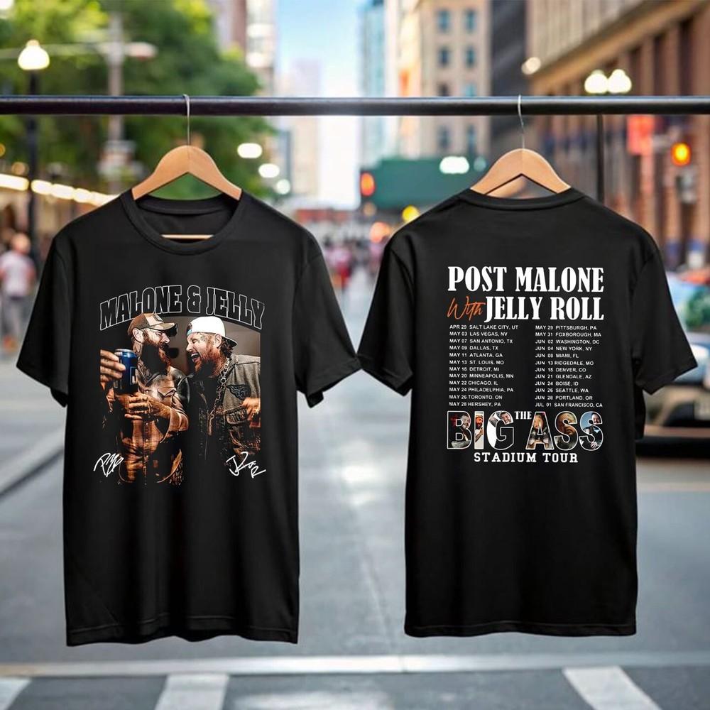 Футболка с концерта Post Malone Jelly Roll 2025, Большой Стадионный Концерт Музыки Пости 2025 M