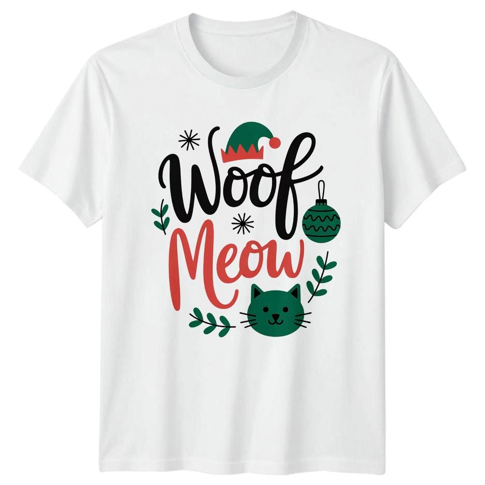 Woof Meow Christmas Holidays Animals Cat Dog Unisex Unisex Graphic Tee S