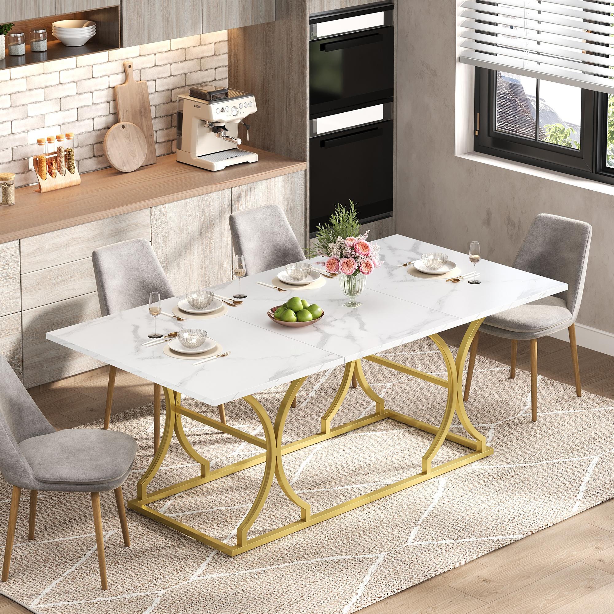Ēdamgalds 200×80cm, 8–10 personām, marmora izskats