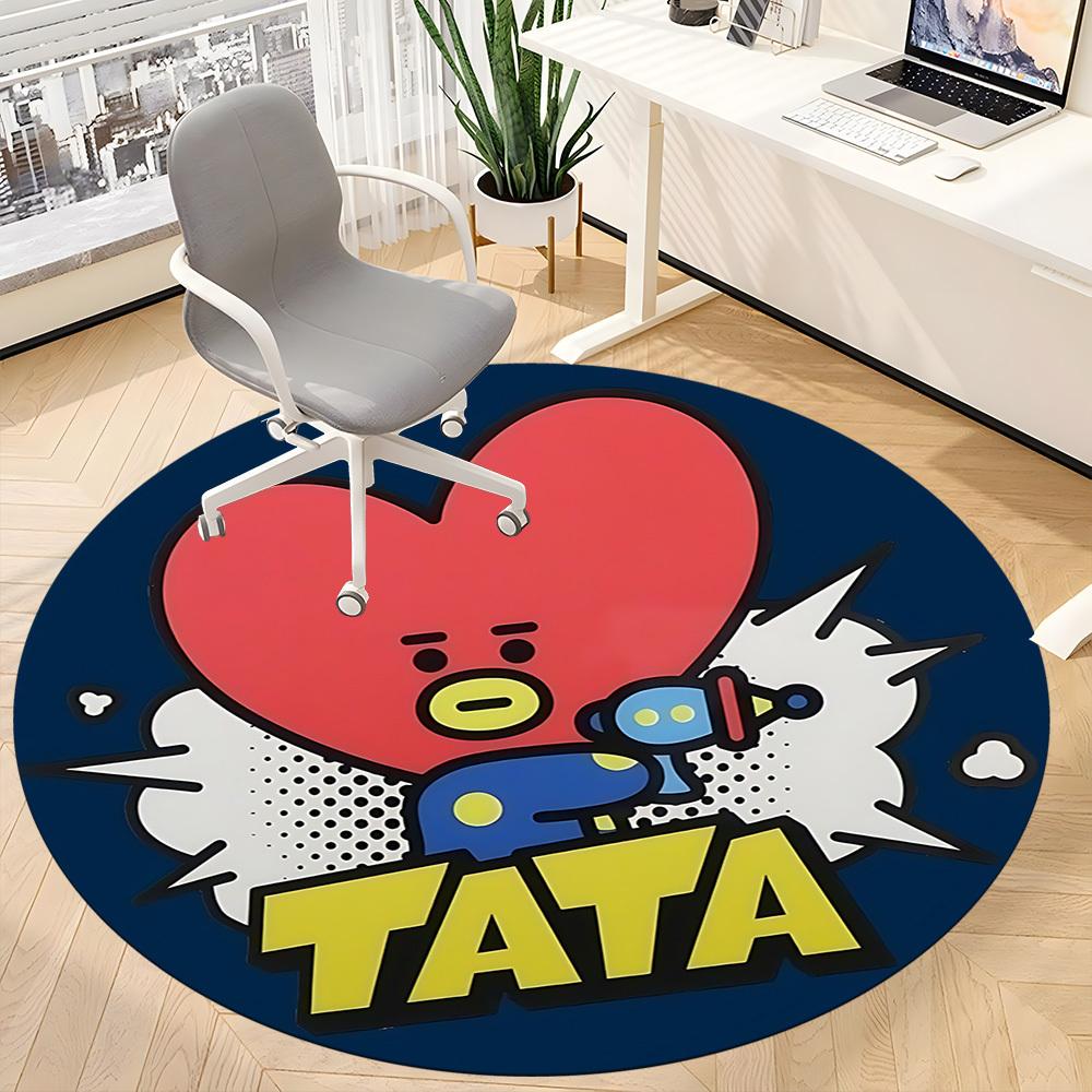 1PC Tata Character, BT21 Office Round Rug - Perfect for Office or Study Decor, Machine Washable, Non-Slip Backing, Decorative Floor Mat