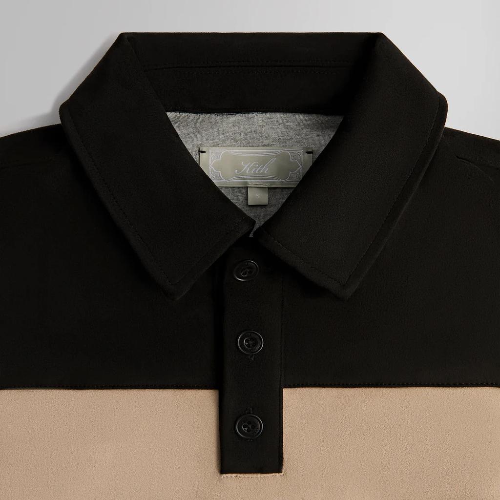 Kith Stripe Microsuede Tanner Color Block Striped Pullover Long Sleeve Polo Shirt Men Tops Black KHM032334-001