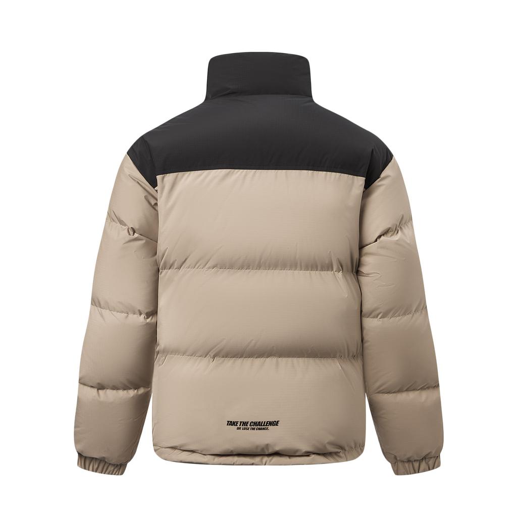 Li-Ning Sports Lifestyle Series Casual Fashion Simple Versatile Warm Stand Collar Color Block Zipper Short Down Jacket Unisex Outerwear AYMV431-14