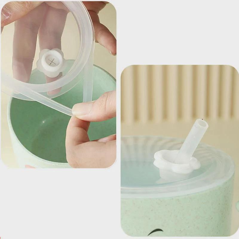 Kopp med sugerør av hvetestrå i nordisk stil Barn Silikon Sippy Lekkasjesikre Drikkekopper Tegneserie Spedbarn Håndtak Holdbar Fallbestandig Kopping