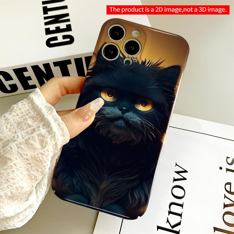 2DFlat Glowing Eyes Black Cat Phone Case All inclusive film hard iPhone case, compatible with iPhone 18 Pro Max 17 16 15 14 13 12 11