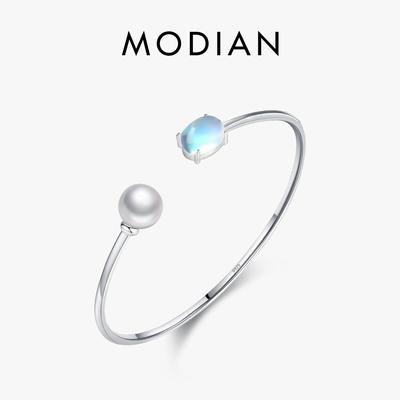 Modian Kristall Parel Armbänder 925 Sterling Silber Verstellbares ovales Herrenarmband Armbänder für Frauen Feines Schmuckgeschenk