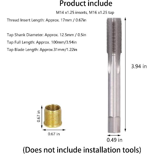 Spark Plug Thread Repair Kit, M14×1.25 erts and M16×1.25 Tap Spark Plug Rethreading Set, Stainless Steel Thread Repair Tool Kit for Automotive