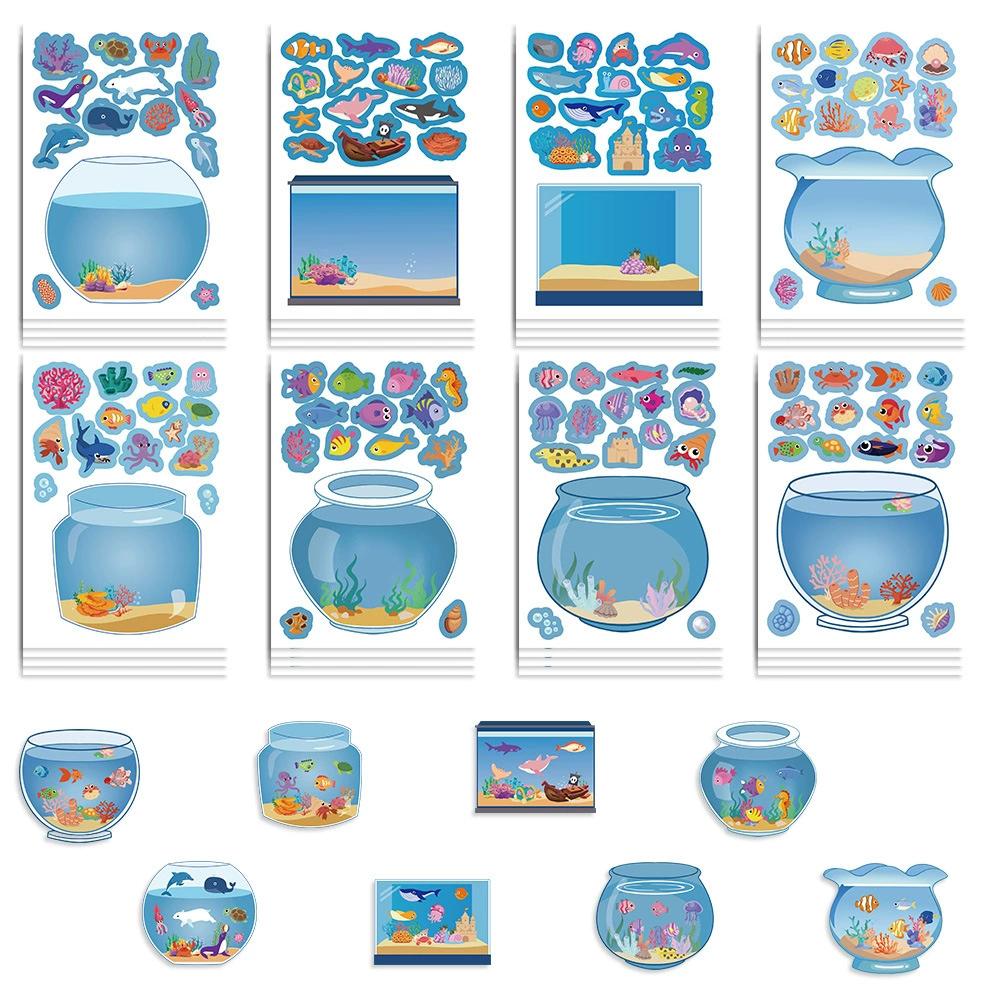 8/16sheets Dream Fish Tank Make a Face Puzzle Stickers Ocean Animals Cartoon Decals DIY Luggage Phone Assemble Jigsaw Sticker
