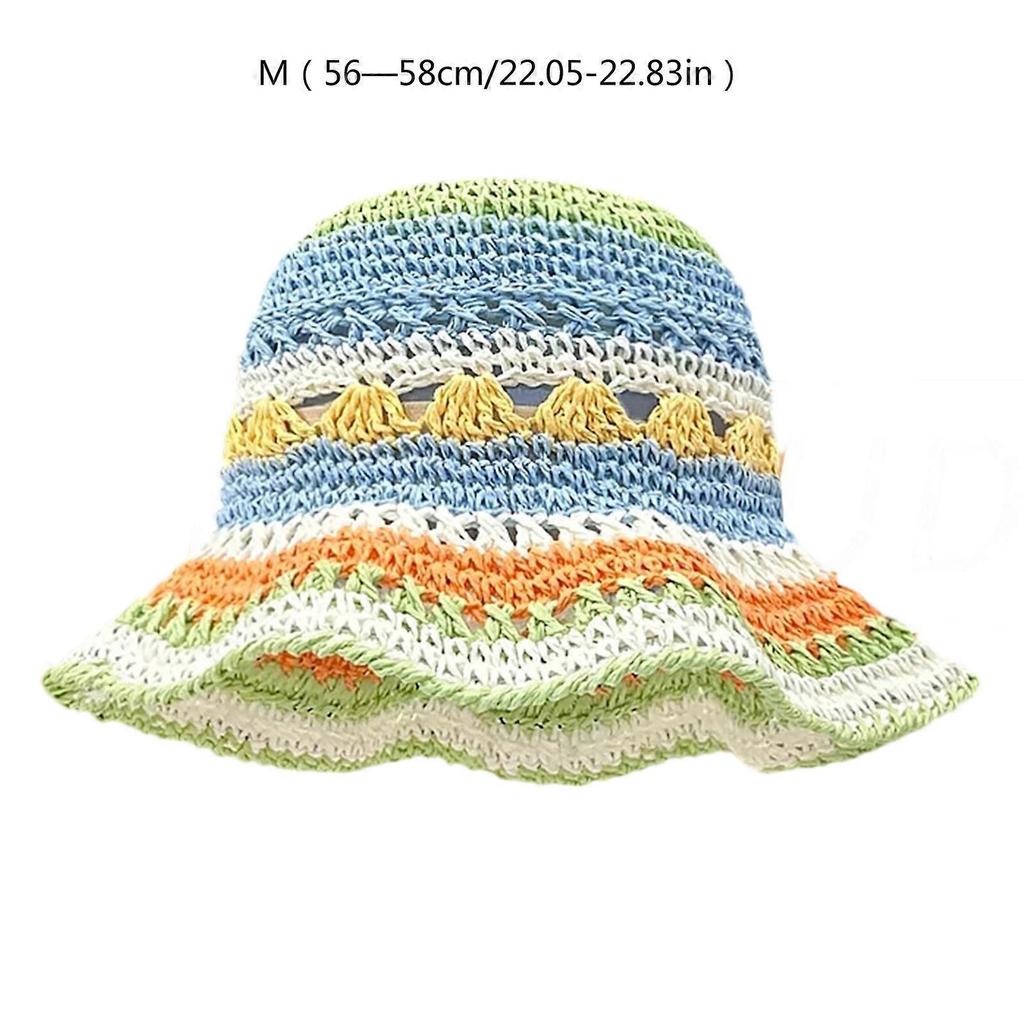 Rainbow Color Sun Hat Holiday Spring Weaving Straw Hat Woman Commutes Camping Taking Photo Handmade Beach Hat for Girl Green
