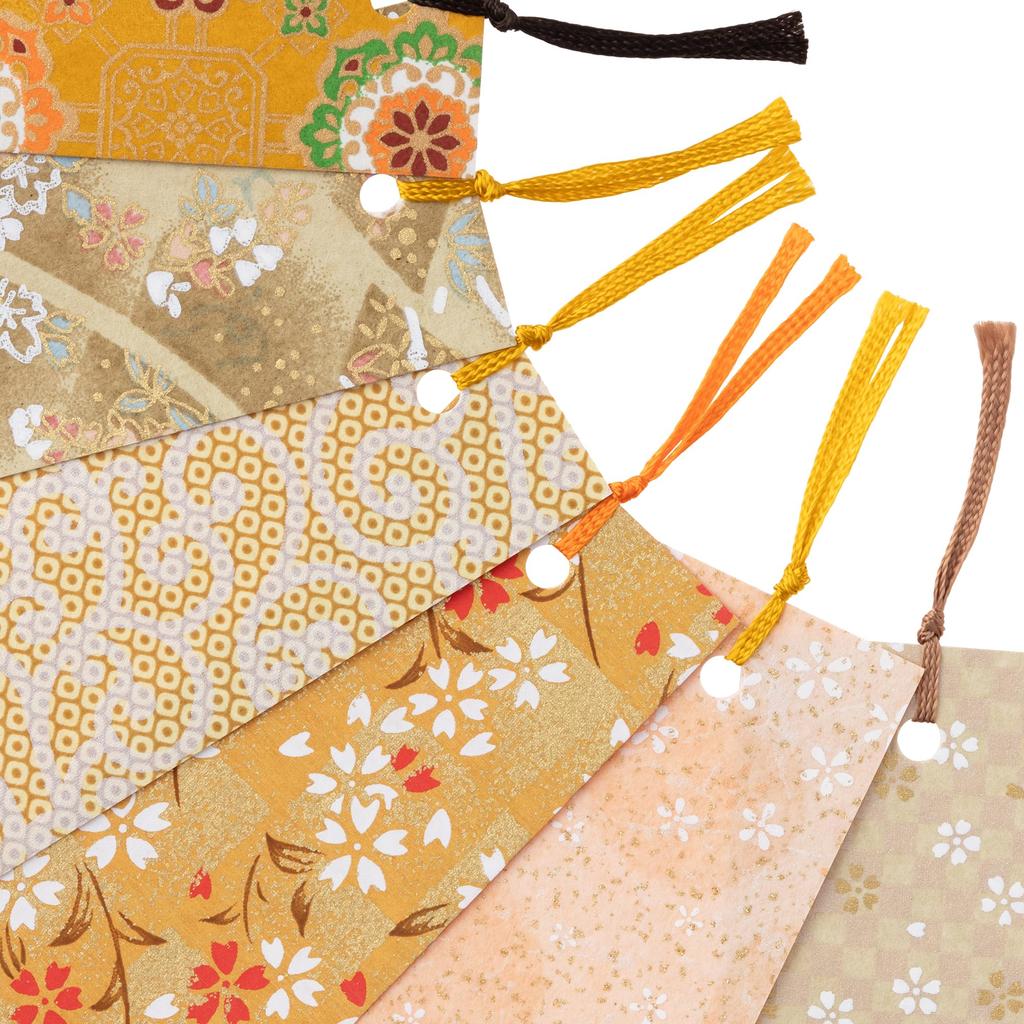 Kawasumi Washi Yuzen Washi Bookmarks Brown with Japanese Pattern Stencil-Dyed (6 Sheets)