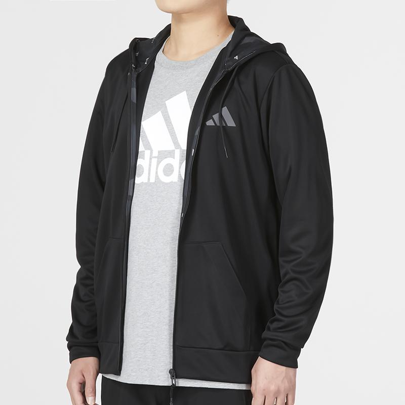 Adidas Solid Color Logo Casual Hooded Jacket Men Outerwear Black IB8137