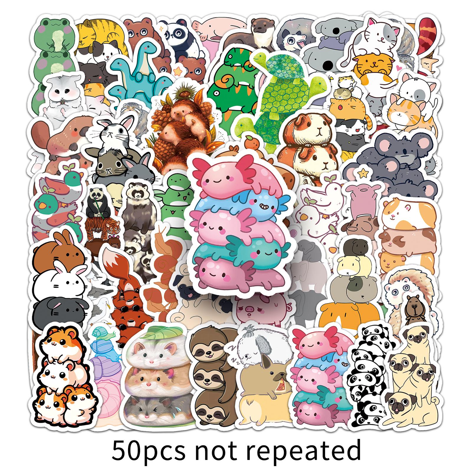 50 Stackable Cute Cartoon Animal Stickers - Waterproof for Decor, Journals, Thermos Cups