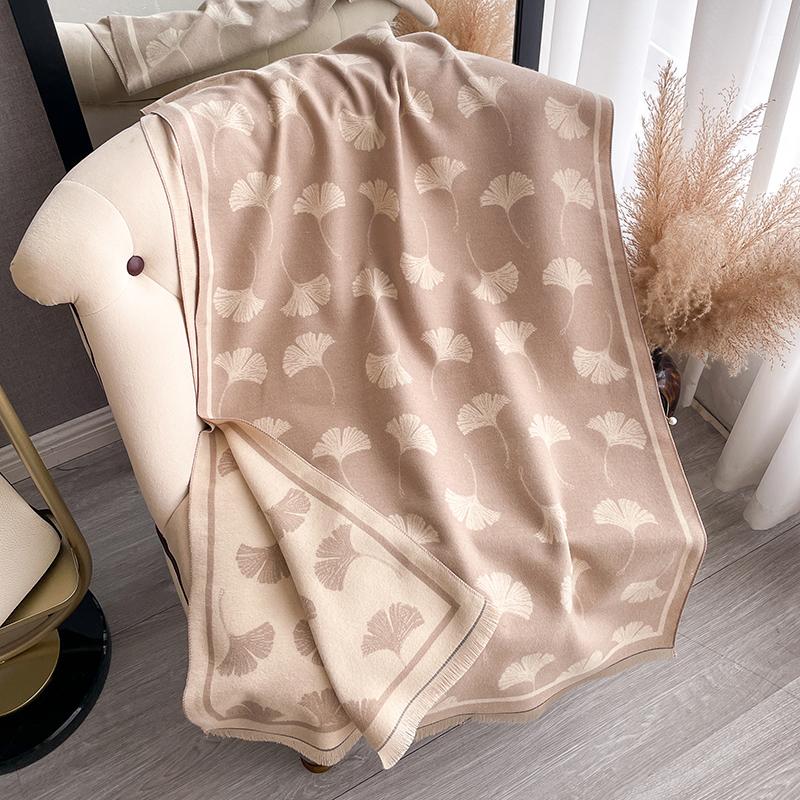 Luxury Winter Cashmere Scarf Women Leafage Print Warm Pashmina Blanket Poncho Scarves Female Shawl Wraps Thick Foulard Bufanda