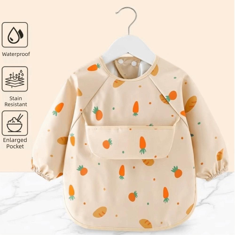 Adjustable Toddler Long Sleeve Apron Soft Baby Rice Pocket Smock Child Feeding Bib  Meal Eating
