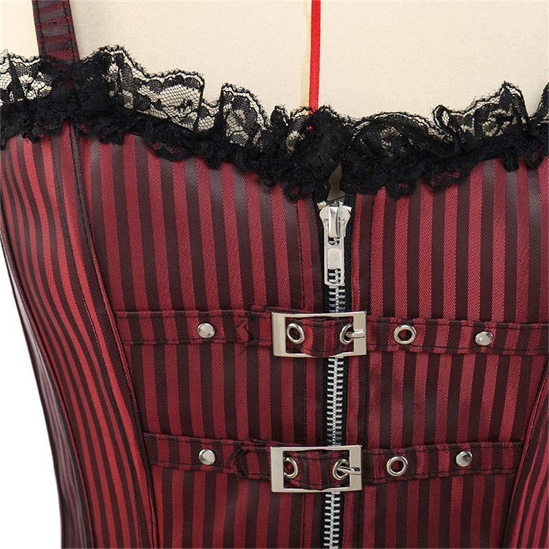 Sexy Women Gothic Corset Bustier Striped Zip Buckled Steampunk Overbust Corselet Vest Punk Rock Style Clothes