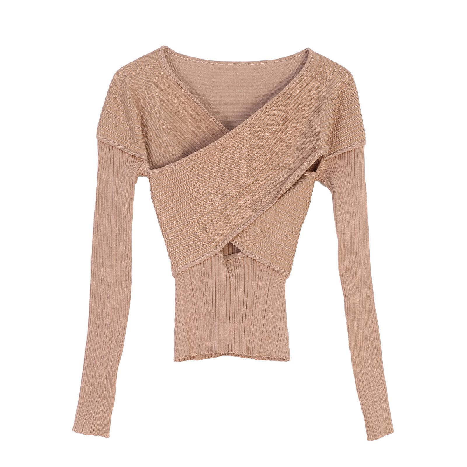 

European & American Style Slim Fit Women s Knit Top – French Short Sleeve Design M