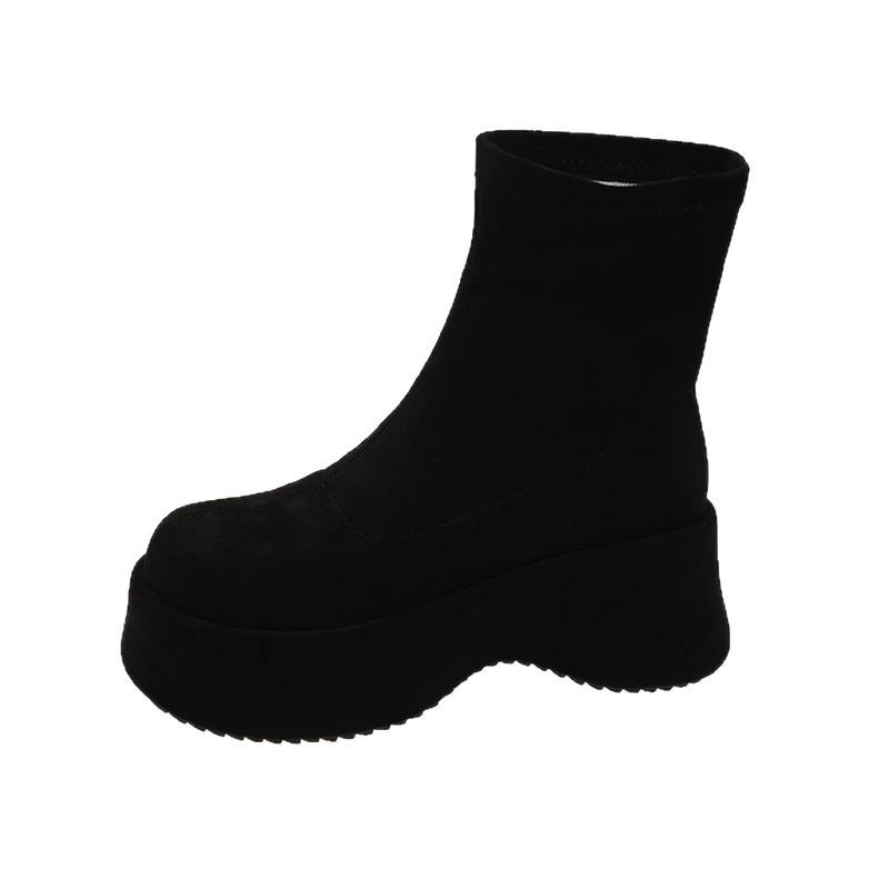 European station women's shoes 25 autumn classic fashion soft elastic fleece round head heightening light thick sole sleeve low boots