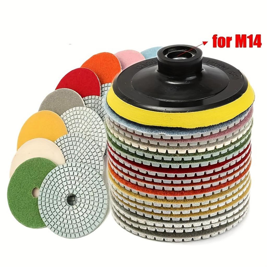 16pcs 4 Inch 100mm Diamond Polishing Pads Set for Stone Grinding and Refinishing Soft Abrasive Discs for Marble Granite Concrete
