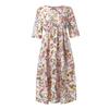 Sommerkleid für Damen, lässig, bedruckt, mittellange Ärmel, Rundhalsausschnitt, lockere Taschen