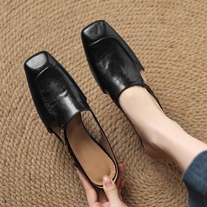 Fashion New Style Fashion Retro Style Baotou Women's Sandals Half Slippers Square Toe Inside Heightening Plus Size Zapatos Mujer