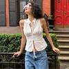 French Pure Desire Cut Out Button Stitching Sleeveless Vest Female Autumn Elegant Lace Up Slim Fit Slim Looking Easiest for Match Midriff-Baring Top
