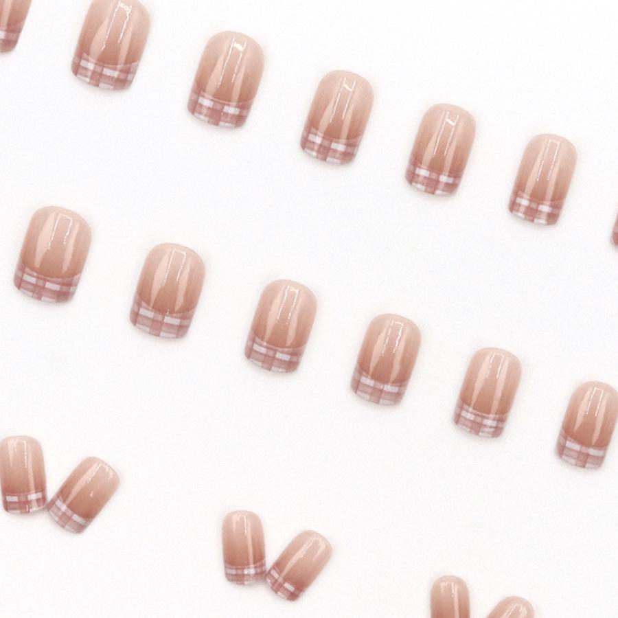 Blush Gradient Plaid Nail Stickers: Autumn/Winter Collection, 24 Pieces