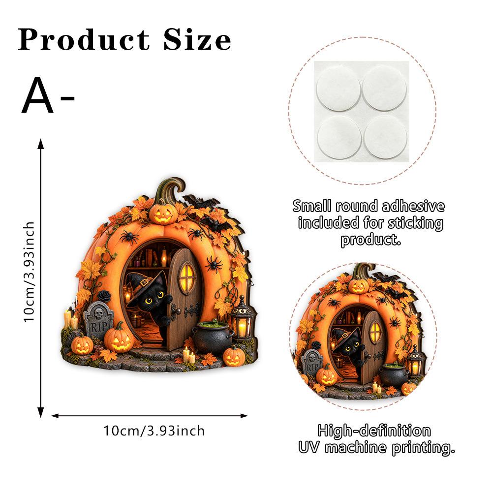 Halloween Vintage Ghost Pumpkin Double-layer Wooden Fairy Door Festive Atmosphere Outdoor Landscaping Decoration Sign Plate