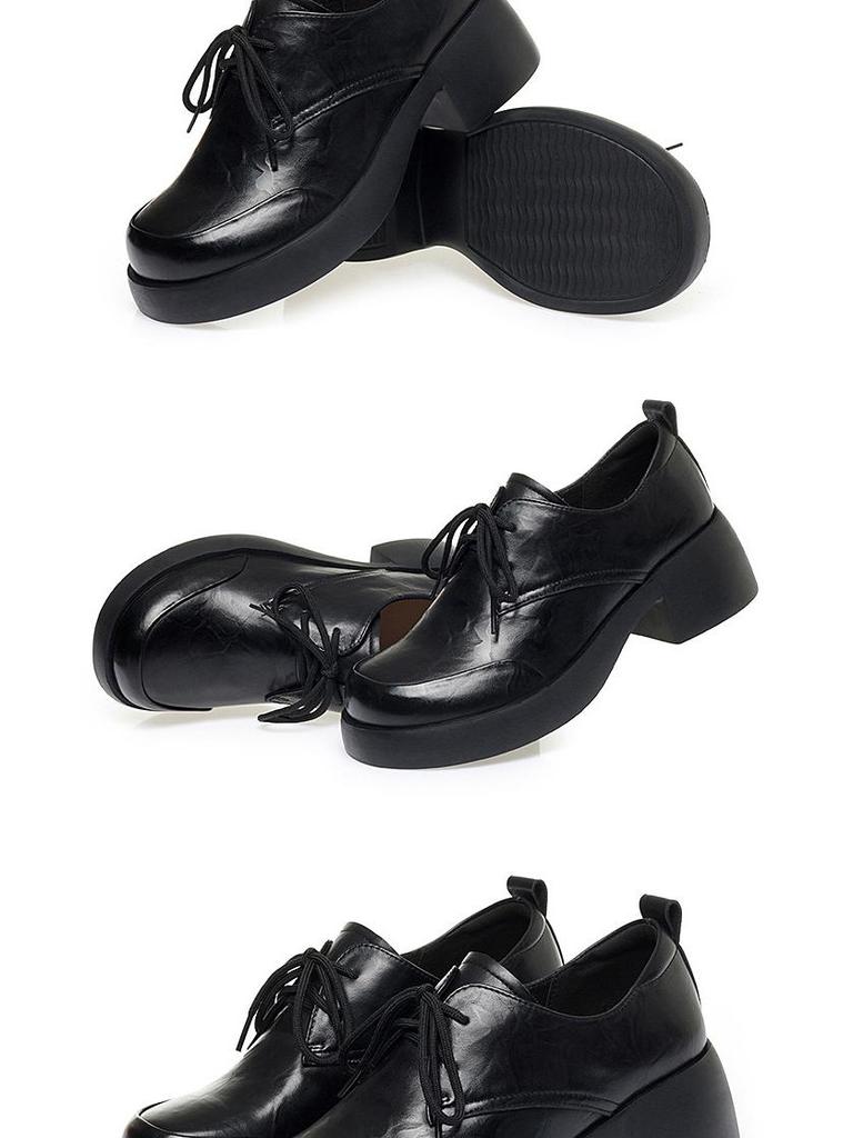 Neue Damen Echtleder Chunky Heel Schnür-Loafer - Britischer Stil, Runde Zehenpartie, Weiche Sohle, Rutschfest, Vielseitig für Frühling/Herbst