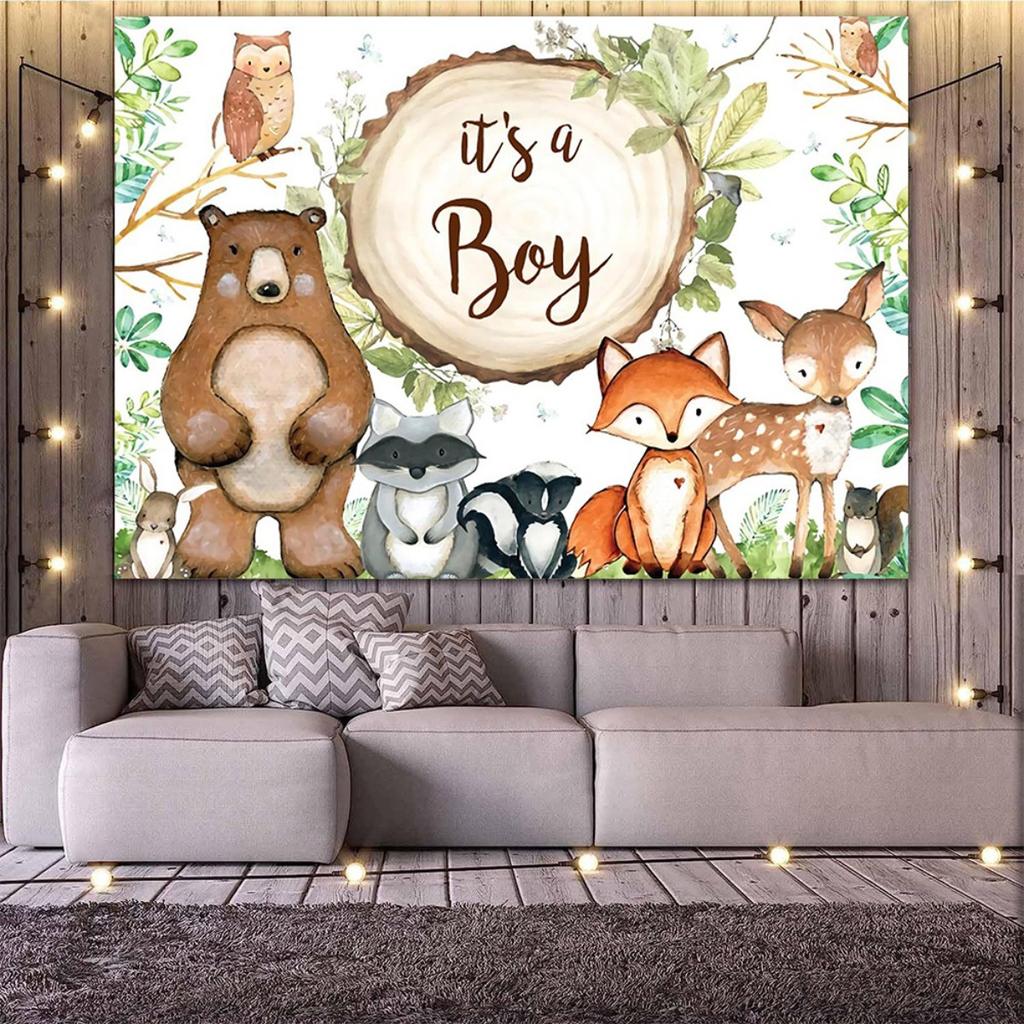 2D plane, 1 piece of forest-themed baby christening backdrop "It's a Boy" jungle theme, party, decoration