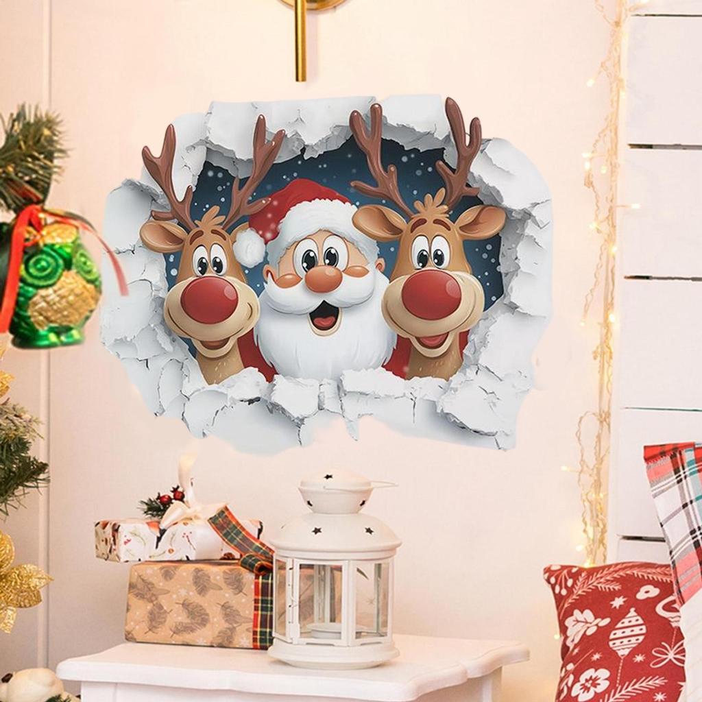 Christmas Wall Sticker Santa Claus Breaking Through The Wall Effect Wall Sticker for Christmas Removable for Home Ornaments