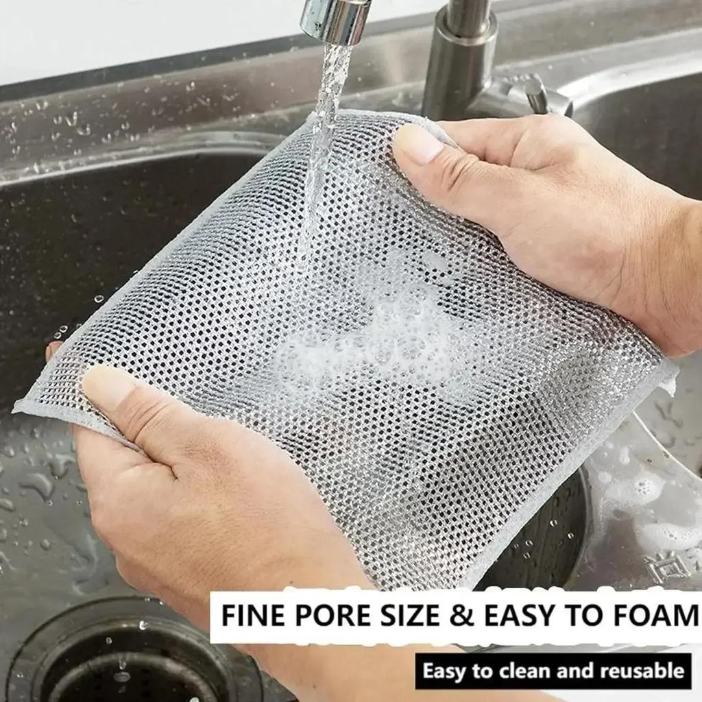 10/20pcs Cleaning Products Dishcloth Silver Wire Cleaning Kitchen Cloth Thickened Microfiber Wash Towel Built-in Sponge Ball Rag