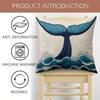 Whale Tail Ocean Pillow Cover 2D Print Coastal Wave Nautical Cushion Case For Sofa Bed Couch Beach Home Decor Gifts