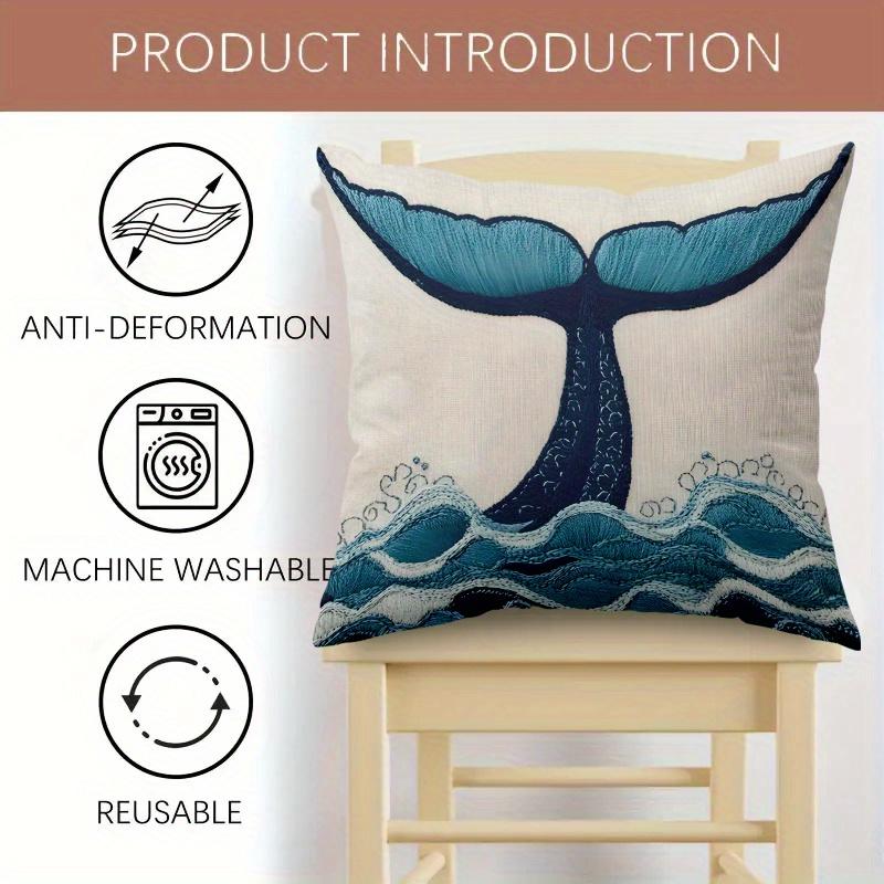 Whale Tail Ocean Pillow Cover 2D Print Coastal Wave Nautical Cushion Case For Sofa Bed Couch Beach Home Decor Gifts