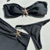 3-teiliges Bikini-Set, Bandeau-Bikini, sexy Damen-Badeanzug, glänzender Rock, weibliche Bademode, Seestern-Badeanzug, Strandbekleidung, Überzüge