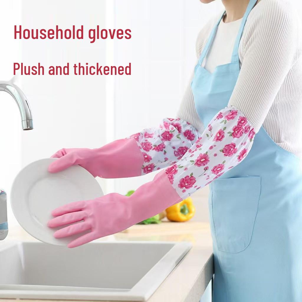 Plush-Lined Winter Cleaning Gloves: Warm, Elastic Cuff, Open Cuff for Dishwashing