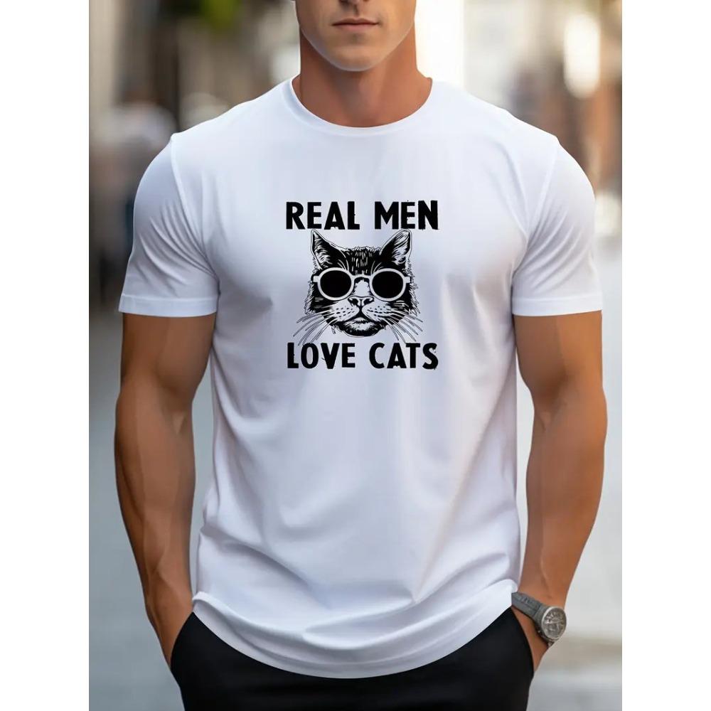 New Summer Men's Fashion T-shirt Cat Pattern Printed Men's T-shirt Top