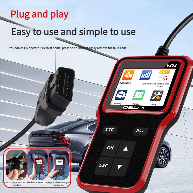 Car OBD2 Scanner Diagnostic Tool Code Reader Voltage Tester Engine Fault Code Scanner V302 Engine Fault Detector Multi-language