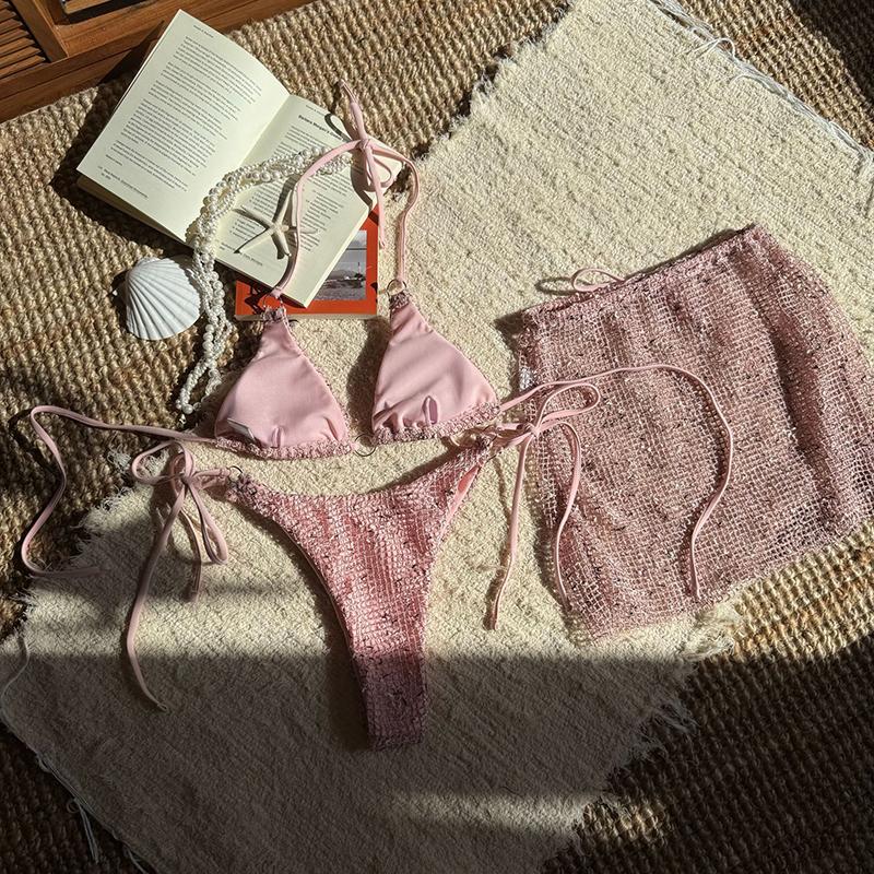 3PCS With Hollow Out Skirt Halter Bikini Female Swimsuit Women Swimwear Three-pieces Bikini Set Bather Bathing Suit Swim