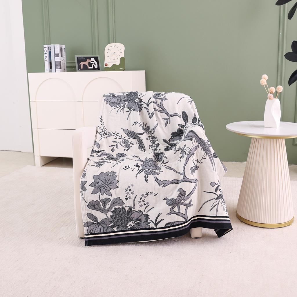 Floral Birds Cotton Towel Blanket, Bedspread For Bed, Sofa, Picnic, Travel, Yarn Dyed Jacquard, Mechanical Wash, 17 Styles