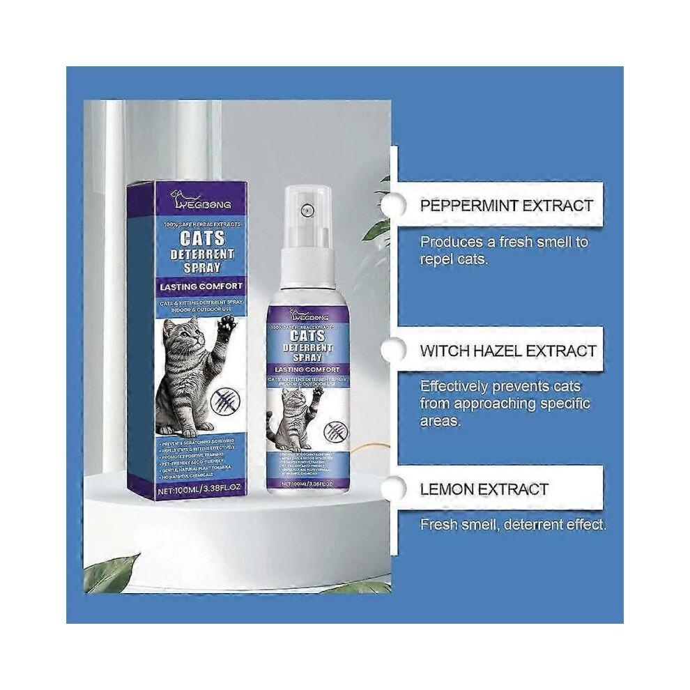 Cat Deterrent Spray, Stops Cats from Peeing & Scratching, Lemon & Coptis, Safe for Furniture 100ml Less