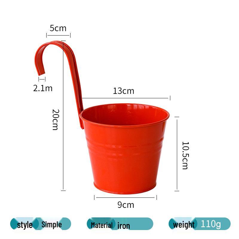 Hanging Tin Flower Pot with Detachable Hook for Courtyard or Fence