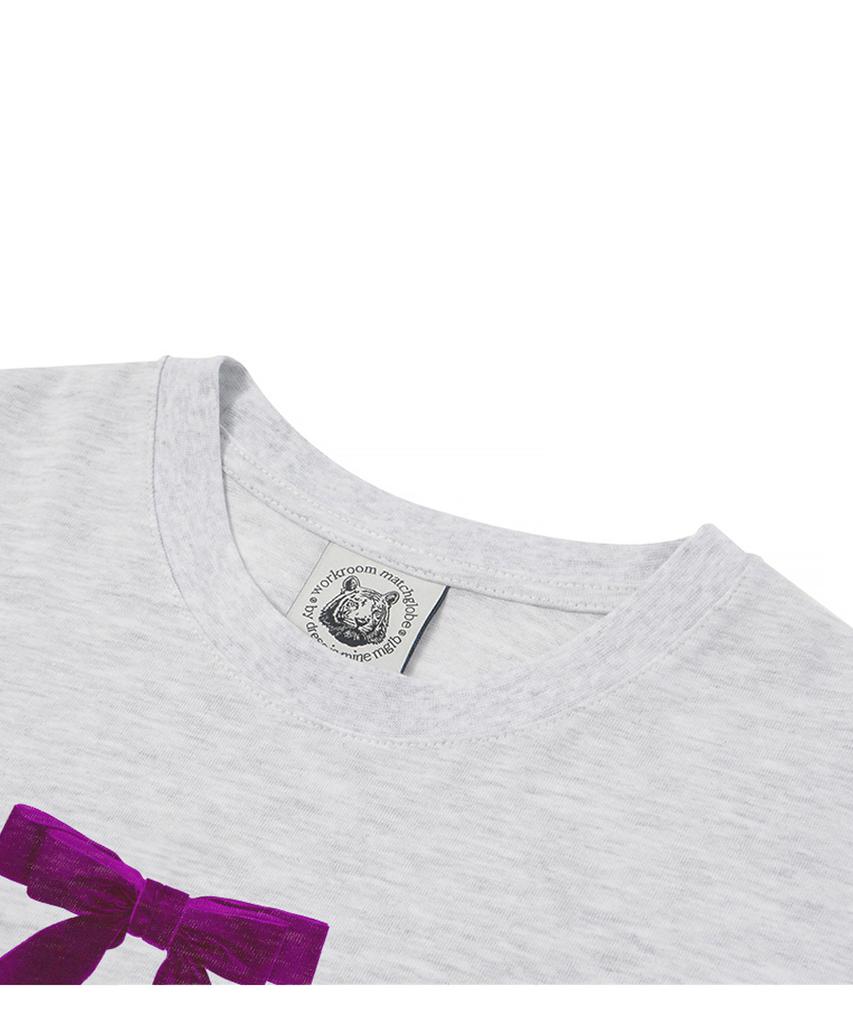 MATCHGLOBE Ribbon For Rabbit Oversized Tee (Light Grey)