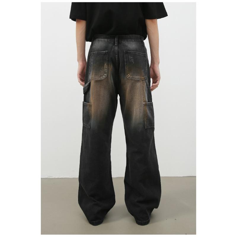 Street Retro Lumberjack Jeans Men's High Street Broken Hole Loose Straight Pants Straight Loose Jeans for Men Fashionable and Comfortable Pants