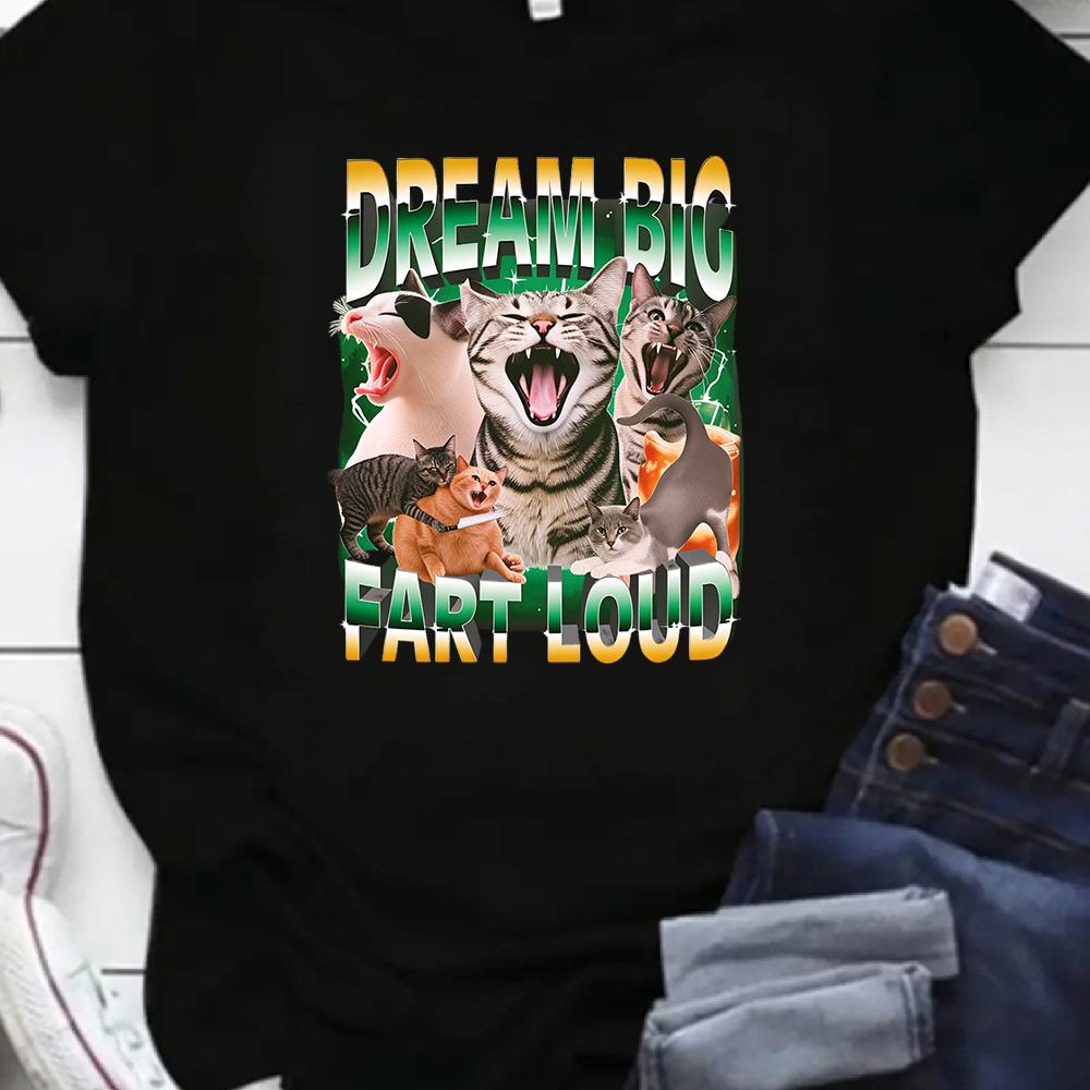 

Diagnosed Freak Cat Meme Shortsleeved Tshirt Playful Edgy Blue Letter Graphic Crew Top for Women Eyecatching Daily Wear S
