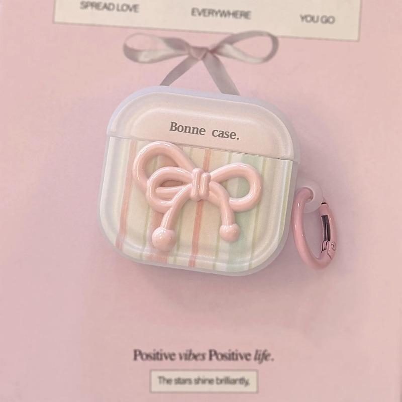Koreanische gestreifte 3D-Schleifen-Kabellose Kopfhörerhülle für AirPods Pro 3 2 Headset Schutzhülle Für AirPods 4 3 2 1 Mit Schlüsselanhänger