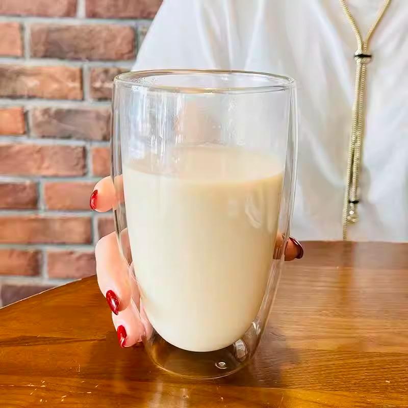 350ml/450ml Double Glass Cup Household Transparent Coffee Mug With Lid Kitchen Milk Beverage Coffee Cup Drinkware