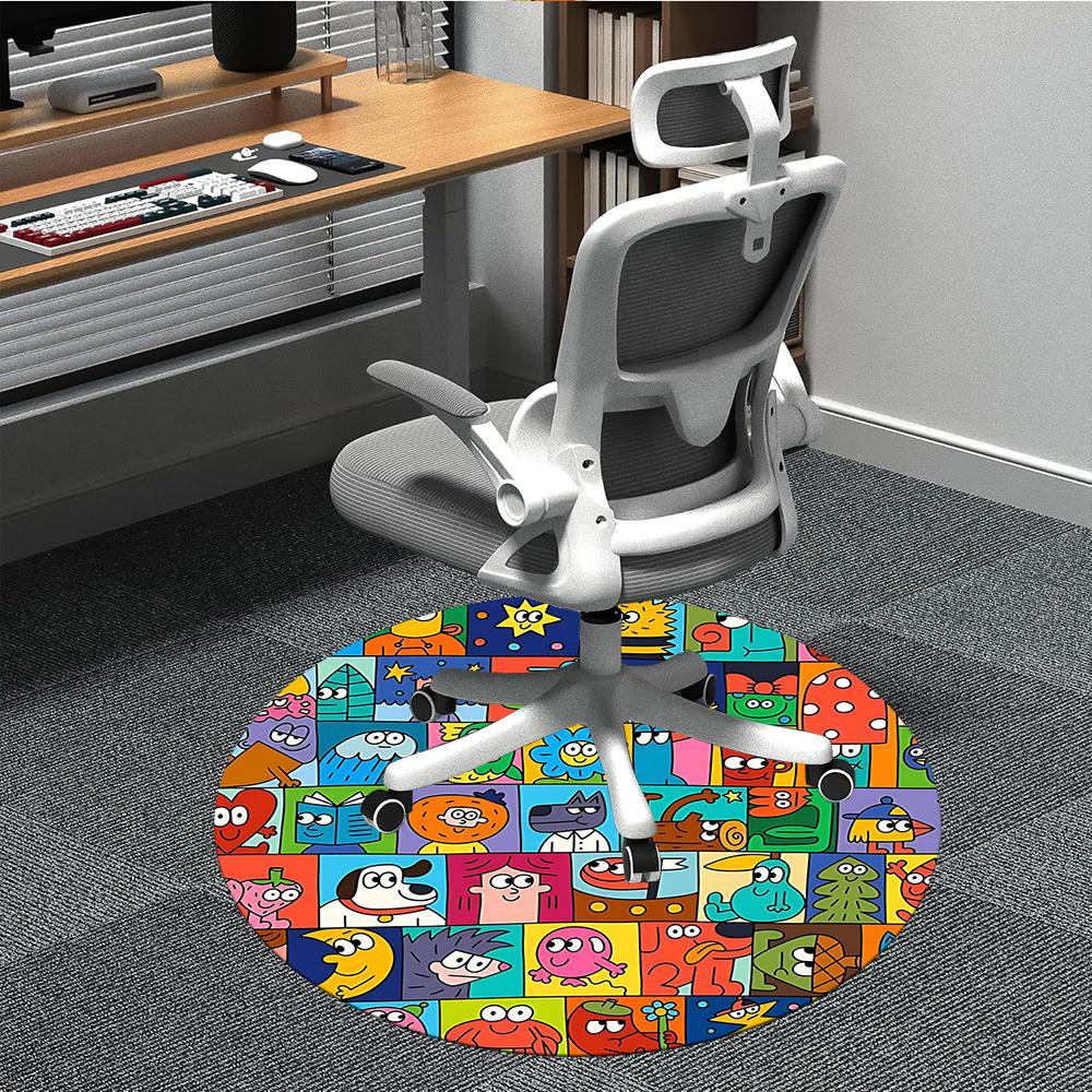 

1PC Cartoon Characters Office Round Area Rug, Indoor Mat Suitable ForOffice, Under Office Chairs Bedroom Living Room Home Decor, Room Deco, D096 80cm by 80cm